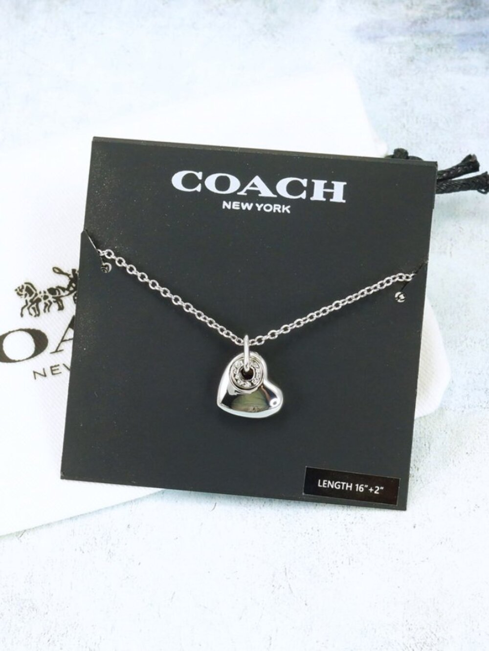 Coach Open Circle Heart Necklace Silver Tone